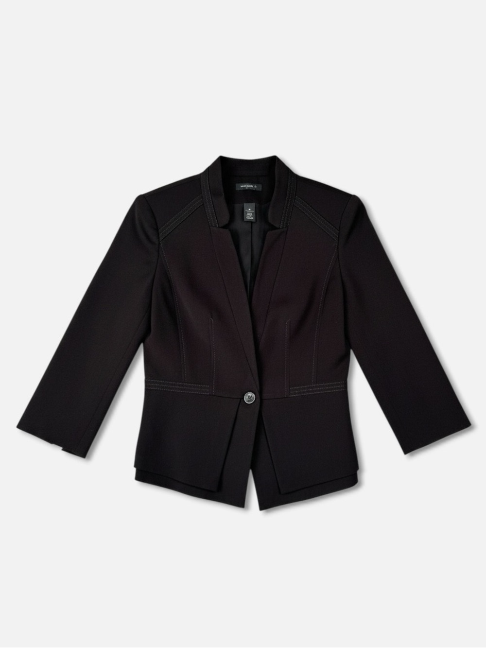 WHITE HOUSE BLACK MARKET Tailored Black Blazer 00 One‎ Button Peplum 3/4 Sleeve